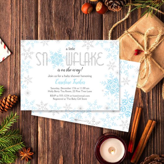 Winter Wonderland Baby shower Blauw Zilver Glitter Kaart