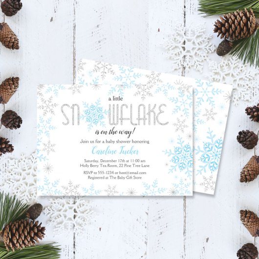 Winter Wonderland Baby shower Blauw Zilver Glitter Kaart