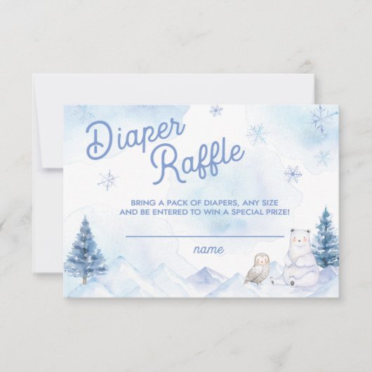Winter Wonderland Baby shower Diaper Raffle RSVP Kaartje (Voorkant)