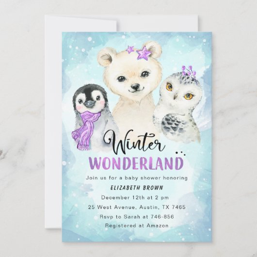 Winter Wonderland Baby shower Invitation Girl Kaart (Voorkant)