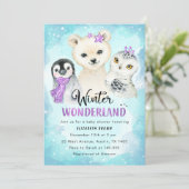 Winter Wonderland Baby shower Invitation Girl Kaart (Staand voorkant)