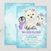 Winter Wonderland Baby shower Invitation Girl Kaart (Voorkant / Achterkant)