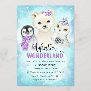 Winter Wonderland Baby shower Invitation Girl Kaart