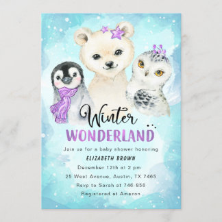 Winter Wonderland Baby shower Invitation Girl Kaart