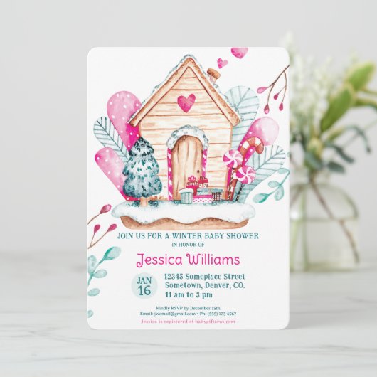 Winter Wonderland Baby Shower Invitation Kaart (Staand voorkant)