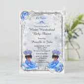 Winter Wonderland Baby shower Invitation Twins Boy Kaart (Staand voorkant)