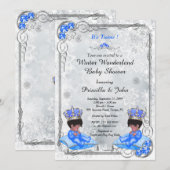 Winter Wonderland Baby shower Invitation Twins Boy Kaart (Voorkant / Achterkant)