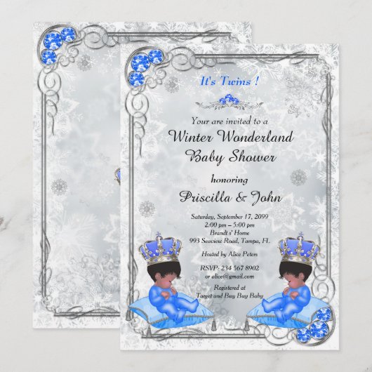 Winter Wonderland Baby shower Invitation Twins Boy Kaart (Voorkant / Achterkant)