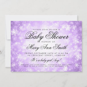 Winter Wonderland Baby shower Paarse Kaart