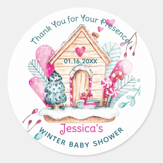 Winter Wonderland Baby Shower Ronde Sticker (Voorkant)