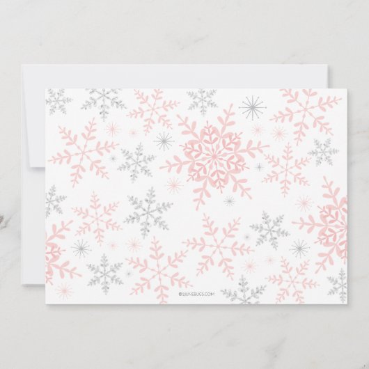 Winter Wonderland Baby shower Roze Zilveren Glitte Kaart (Achterkant)
