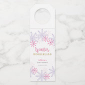 Winter Wonderland Baby shower Snowflakes Cute Pink Flessenhanger (Voorkant)