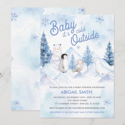 Winter Wonderland Baby shower Uitnodiging (Voorkant / Achterkant)
