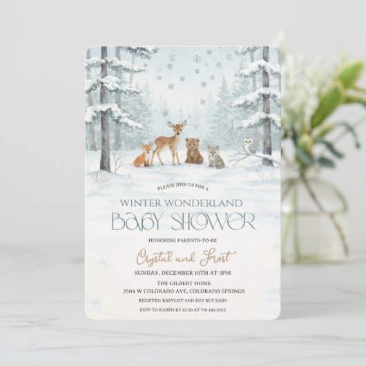 Winter Wonderland Baby Shower Woodland Baby Animal Kaart (Staand voorkant)