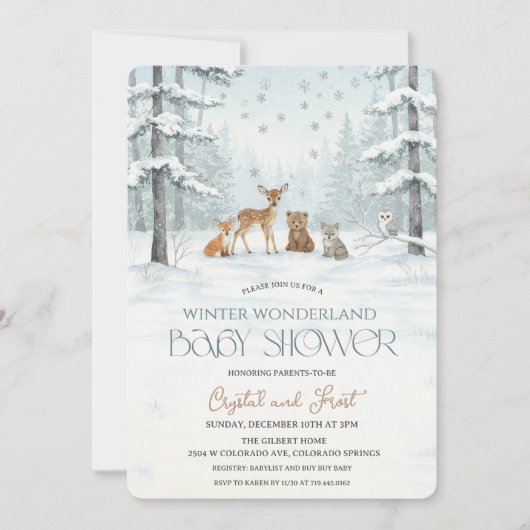 Winter Wonderland Baby Shower Woodland Baby Animal Kaart (Voorkant)