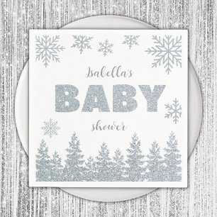 Winter Wonderland Baby Shower Zilveren Sneeuwvlo Servet
