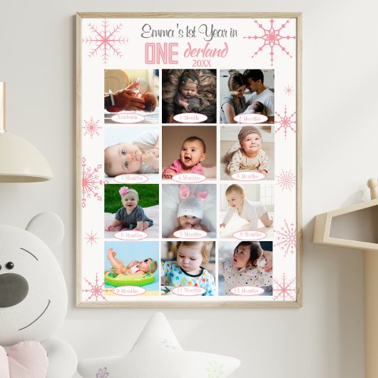 Winter Wonderland Baby's 1e Jaar Foto Collage Afdruk