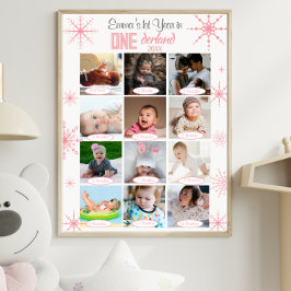 Winter Wonderland Baby's 1e Jaar Foto Collage Foto Afdruk