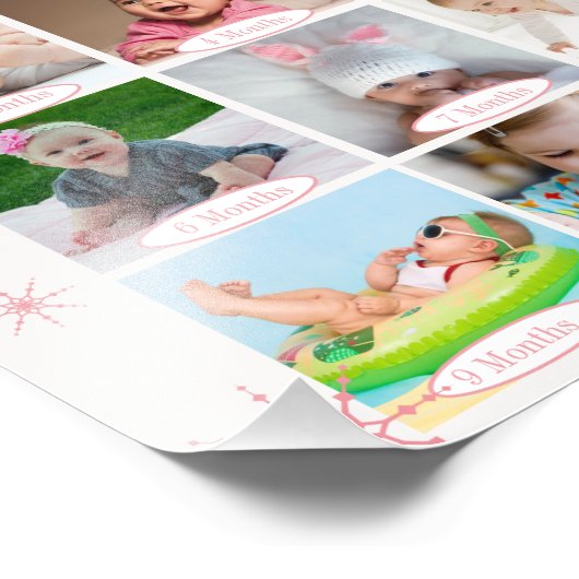 Winter Wonderland Baby's 1e Jaar Foto Collage Foto Afdruk (Hoek)