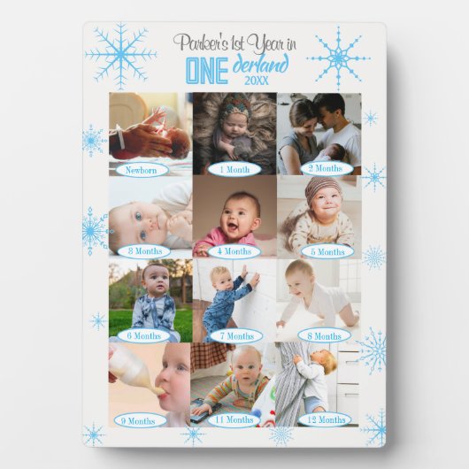 Winter Wonderland Baby's 1e jaar fotocollage Fotoplaat (voorkant)