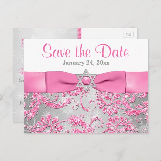 Winter Wonderland Bat Mitswa Save the Date Kaart (Voorkant / Achterkant)