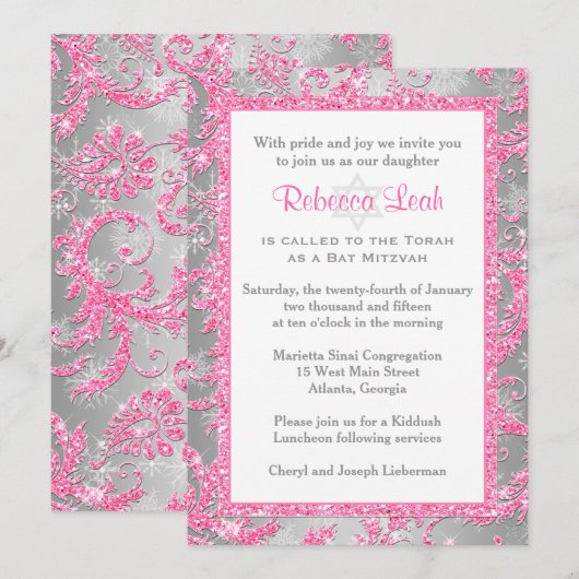 Winter Wonderland Bat Mitzvah Uitnodiging 2 (Voorkant / Achterkant)