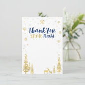 Winter wonderland bedankkaart - Navy & Goud (Staand voorkant)