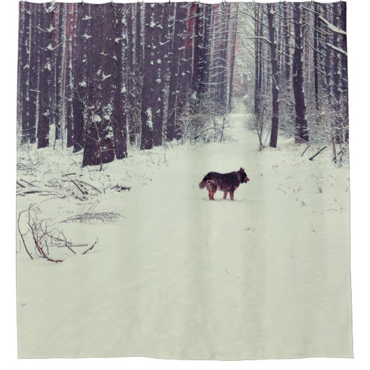 Winter Wonderland: besneeuwd dennenbos Douchegordijn (Voorkant)