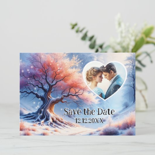 Winter Wonderland Bewaar de datum Fotoaankondiging Aankondiging (Staand voorkant)