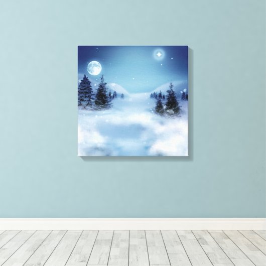 Winter Wonderland bij nacht Canvas Afdruk (Insitu (Houten vloer))