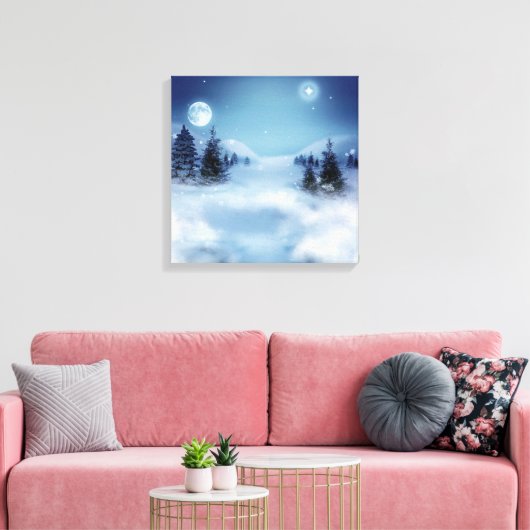 Winter Wonderland bij nacht Canvas Afdruk (Insitu (Woonkamer))