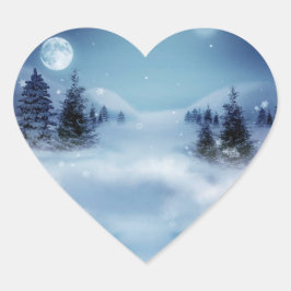 Winter Wonderland bij nacht Hart Sticker