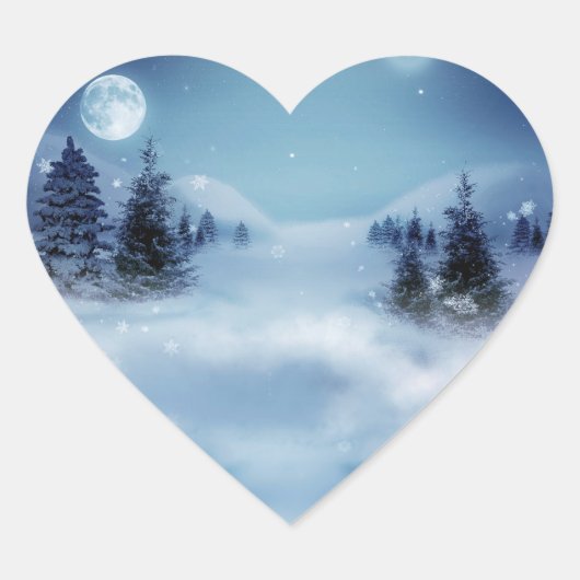 Winter Wonderland bij nacht Hart Sticker (Voorkant)