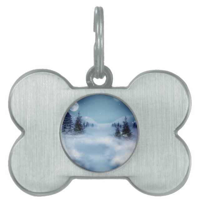 Winter Wonderland bij nacht Huisdieren Naamplaatje (voorkant)