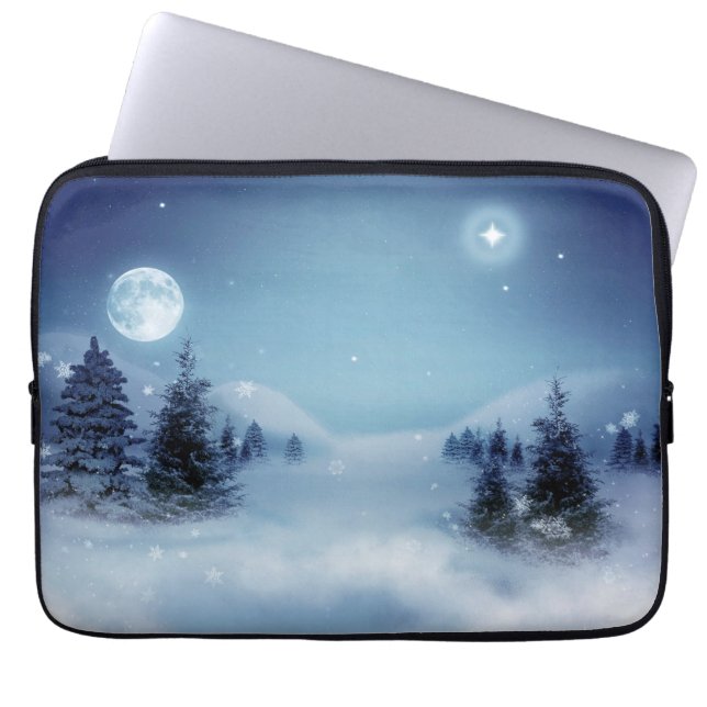 Winter Wonderland bij nacht Laptop Sleeve (Voorkant)