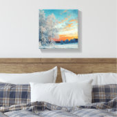 Winter Wonderland bij zonsondergang Canvas Afdruk (Insitu (Slaapkamer))