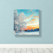 Winter Wonderland bij zonsondergang Canvas Afdruk (Insitu (Houten vloer))