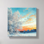 Winter Wonderland bij zonsondergang Canvas Afdruk (Voorkant)