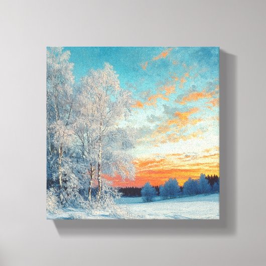 Winter Wonderland bij zonsondergang Canvas Afdruk (Voorkant)