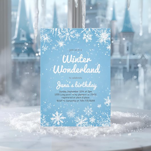 Winter Wonderland Birthday Blue Snowflake Kaart