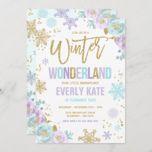 Winter Wonderland Birthday Gold Paarse Snowflake Kaart