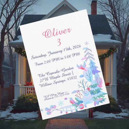 Winter Wonderland Birthday Invitation, Snowman Kaart