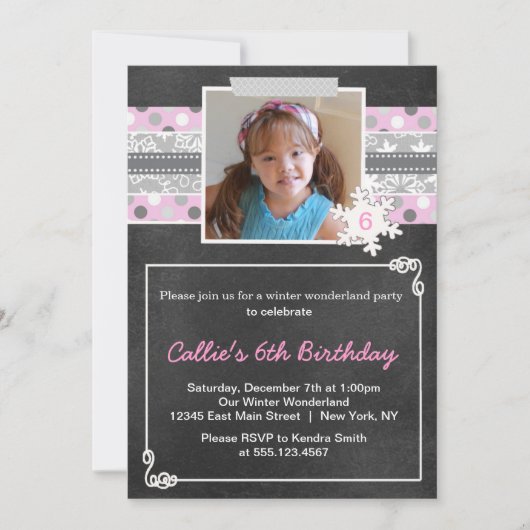 Winter Wonderland Birthday Party Invitation roink Kaart (Voorkant)