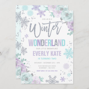 Winter Wonderland Birthday Silver Paarse Snowflake Kaart