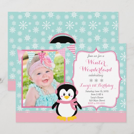 Winter Wonderland Birthday Uitnodiging (Voorkant / Achterkant)