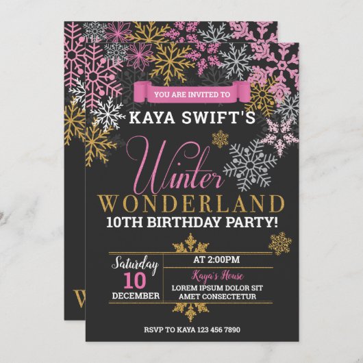 Winter Wonderland Birthday Uitnodiging (Voorkant / Achterkant)