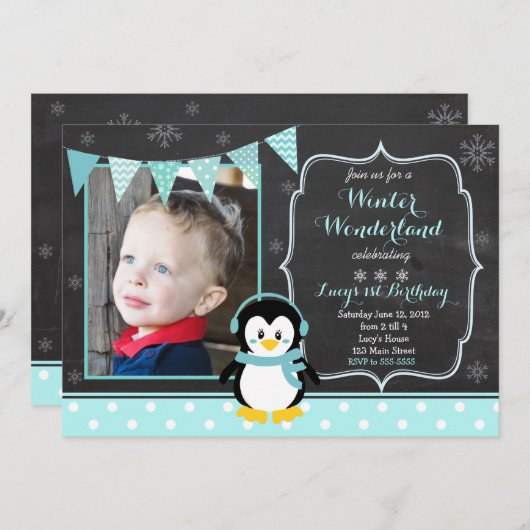 Winter Wonderland Birthday Uitnodiging (Voorkant / Achterkant)