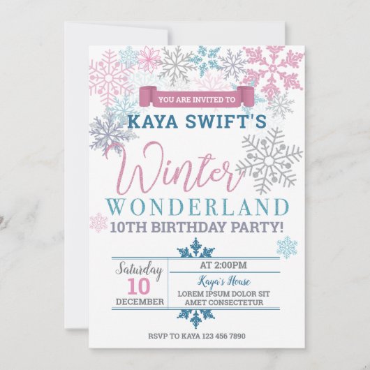 Winter Wonderland Birthday Uitnodiging (Voorkant)
