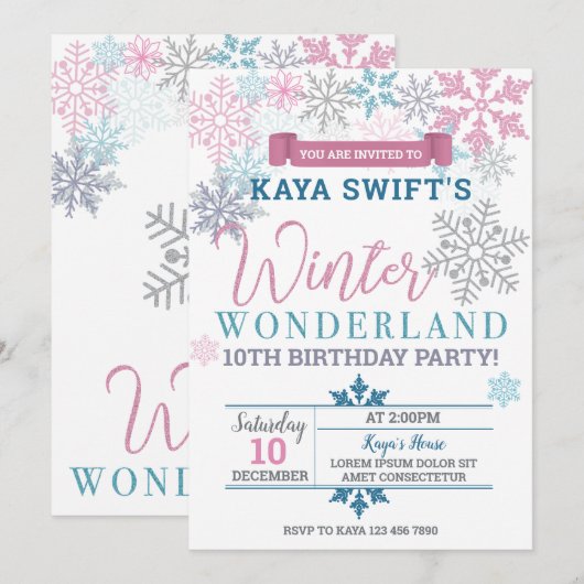 Winter Wonderland Birthday Uitnodiging (Voorkant / Achterkant)