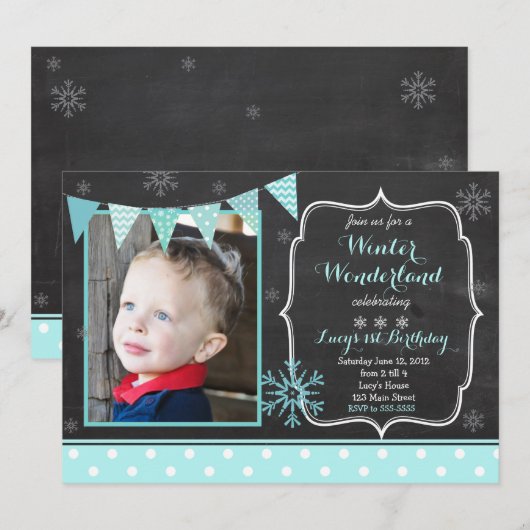 Winter Wonderland Birthday Uitnodiging (Voorkant / Achterkant)